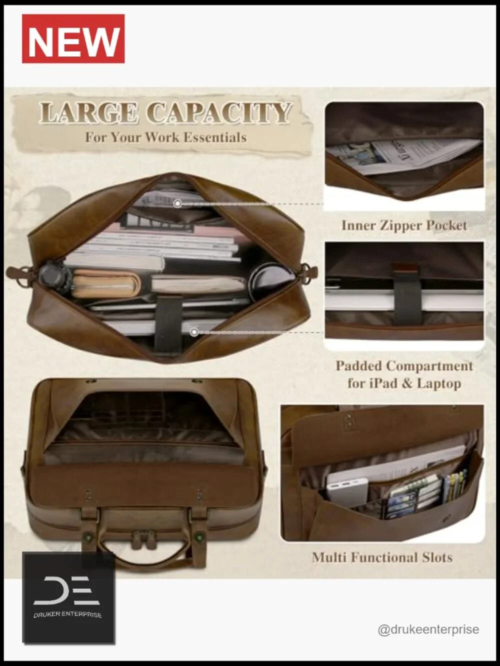 Vintage Leather Messenger Bag for Men 16